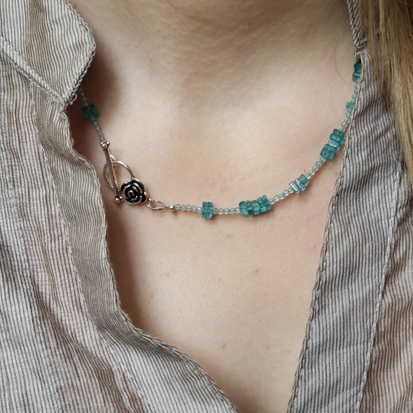 Apatite Necklace. 2-in-1 Bracelet and Necklace. Layering Jewelry. Gemstone Set. - Picture 3 of 3